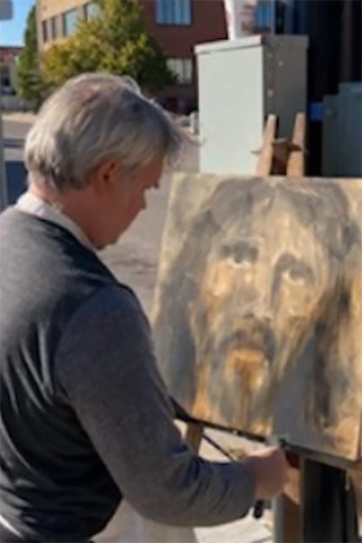 Pastor Nathan Gunn sharing his God-given gift of painting our Lord and Savior Jesus Christ.